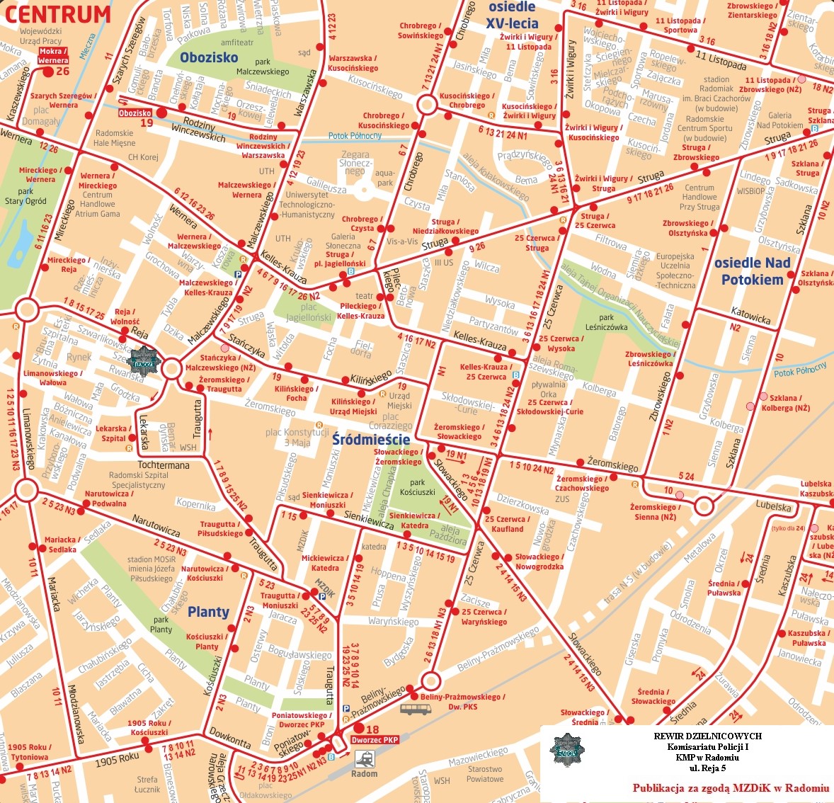 Mapa przedstawiająca dojazd do Rewiru Dzielnicowych Komisariatu Policji I w Radomiu