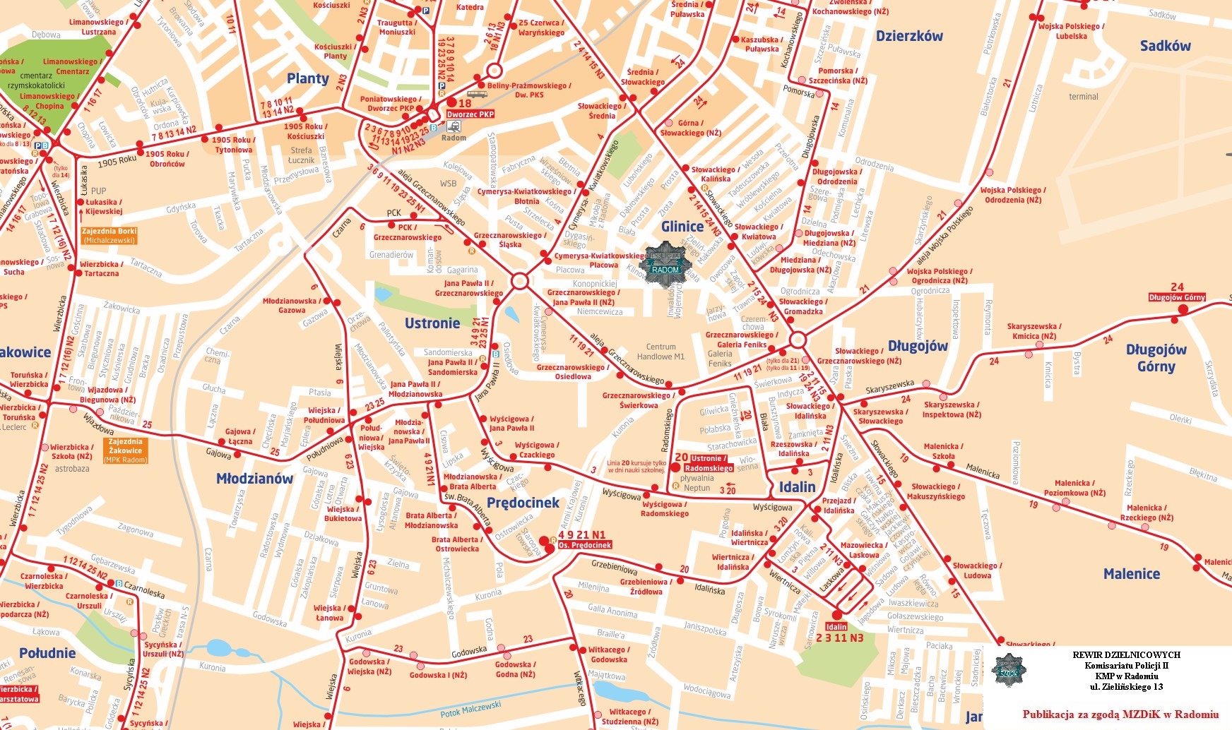 Mapa przedstawiająca dojazd do Rewiru Dzielnicowych Komisariatu Policji II w Radomiu