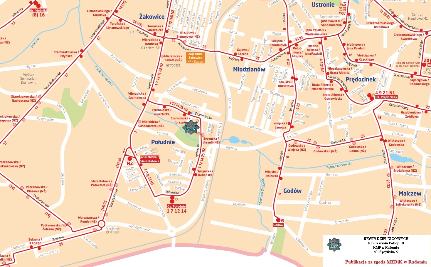 Mapa przedstawiająca dojazd do Rewiru Dzielnicowych Komisariatu Policji III w Radomiu