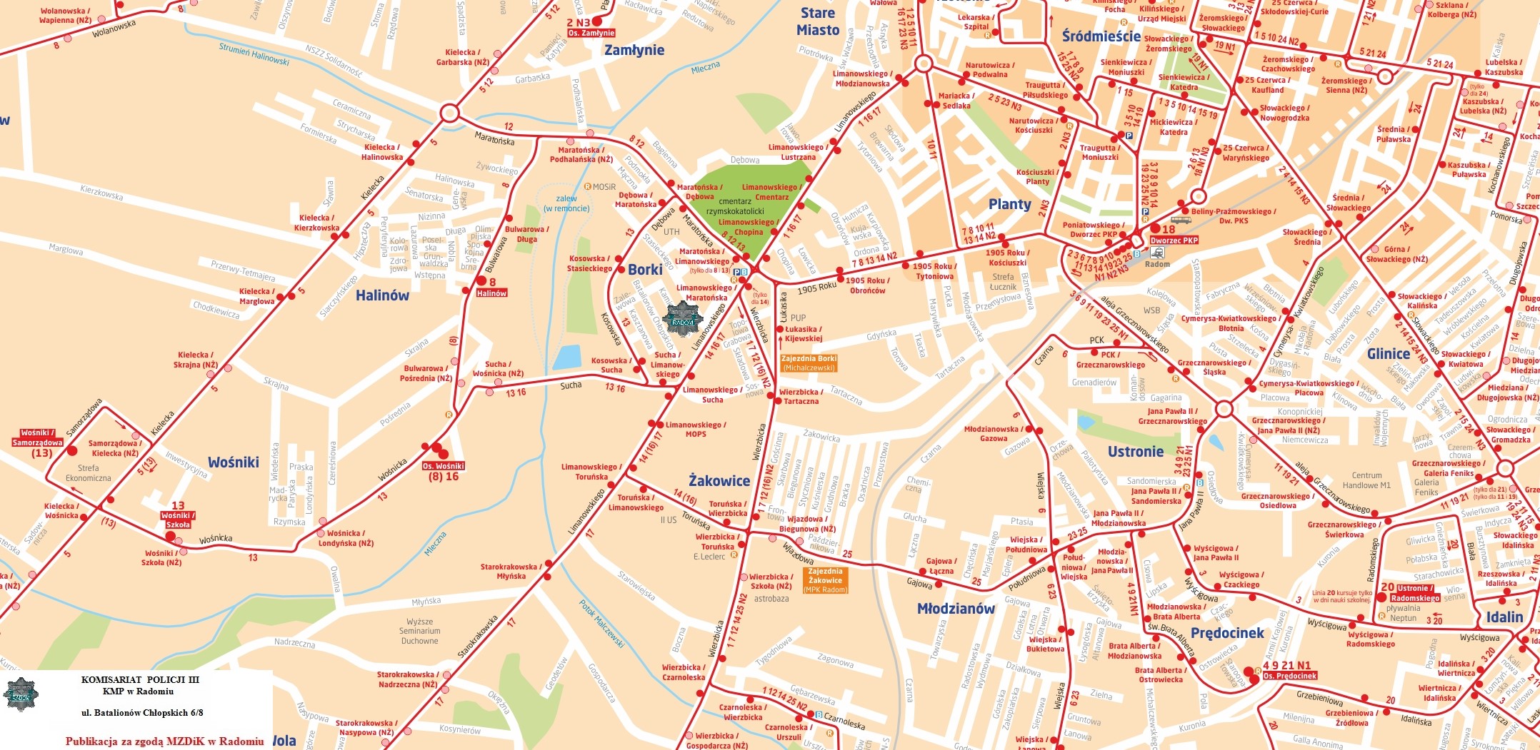 Mapa przedstawiająca dojazd do Komisariatu Policji III w Radomiu